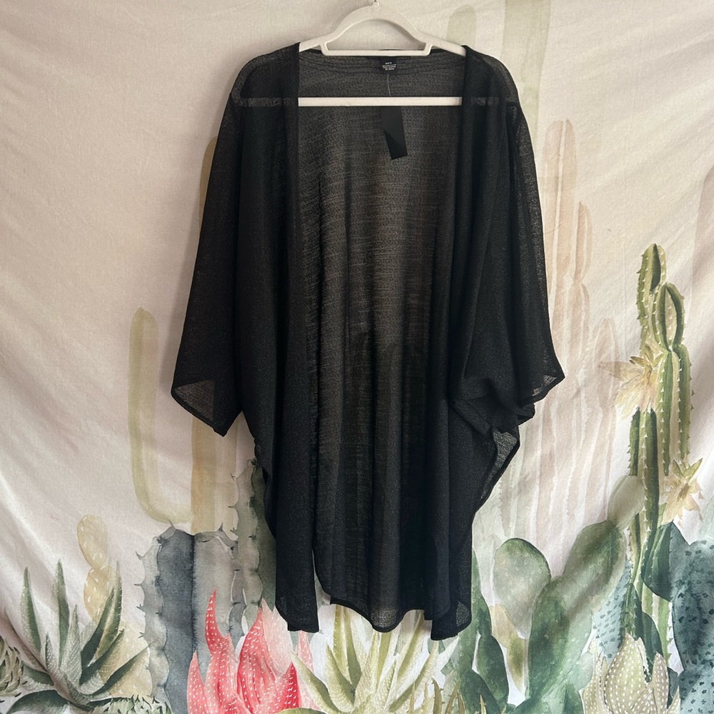 Black Sheer & Shiny Kimono Cardigan NWT